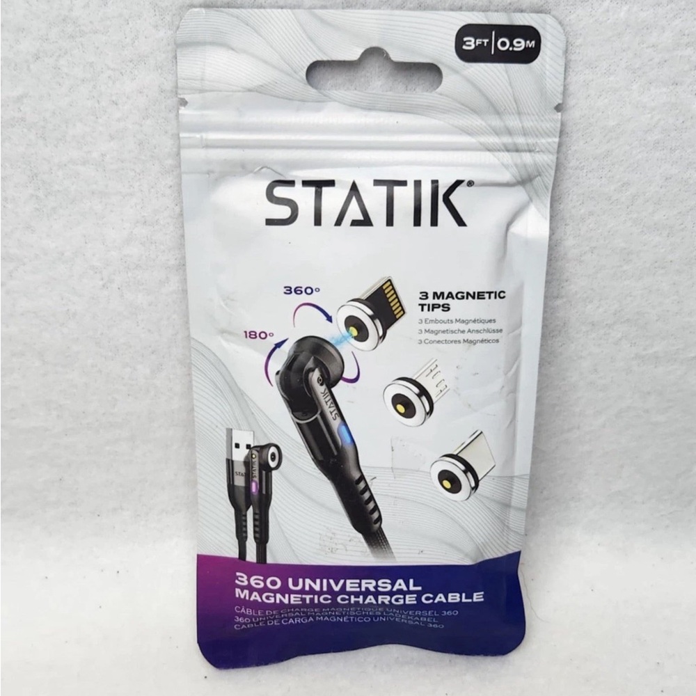 Statik 360 Universal Magnetic USB C Charging Cable w/ 3 Magnetic Tips 3 FT NEW